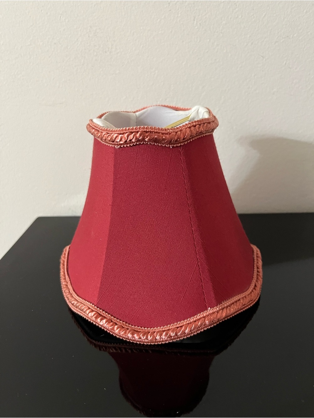 Vtg Small Fabric Clip-on Red Bell Lampshade with Trim 6"W x 5"H